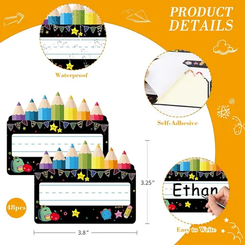 Étiquettes de Nom de Bureau de Classe Autocollants Style Tableau Noir Rentrée Scolaire Étiquettes de Nom d'Étudiant Fournitures de Papeterie pour Enfants