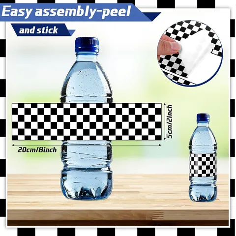 Autocollants d'Étiquettes de Bouteille d'Eau de Course à Carreaux Noir et Blanc Imperméables Cadeau de Fête Pour Décor