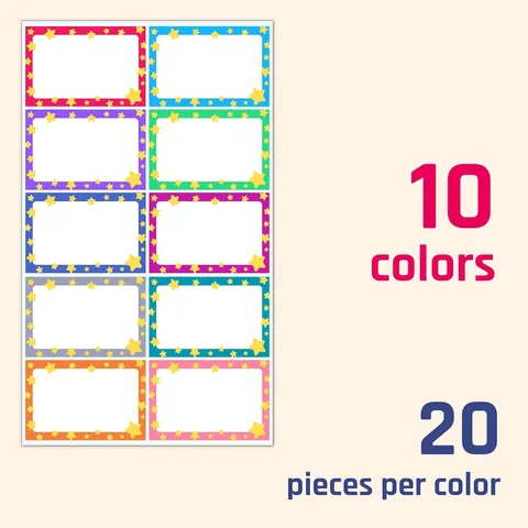Autocollants d'Étiquettes de Nom pour Enfants Bordure Étoile Colorée Fournitures Scolaires Imperméables Autocollants DIY pour Fête