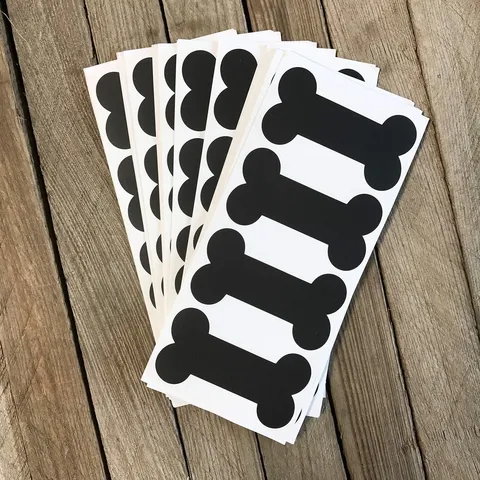 Étiquettes Autoadhésives en PVC Noir Forme d'Os de Chien Décoration de Fête d'Anniversaire pour Chiot Autocollants Imperméables de Rangement