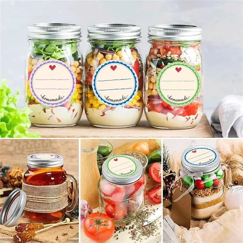 Étiquettes de Bouteille Autoadhésives Imperméables Autocollant de Date Pot de Confiture Manuscrit Design Cœur Papeterie Artisanale