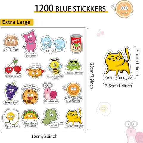 Autocollants de Récompense pour Enfants Colorés Mignons Animaux Nourriture Autocollants de Dessin Animé pour Élèves de Classe Fournitures de Professeur
