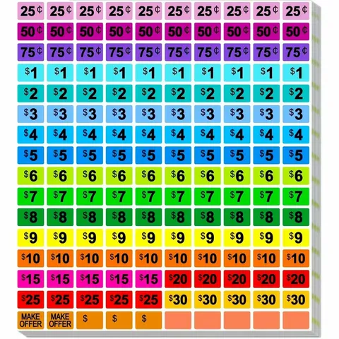 Rouleau d'Étiquettes de Prix Colorées Vente de Garage au Détail Étiquettes de Prix pour Ventes de Garage Marché aux Puces Boutique de Détail