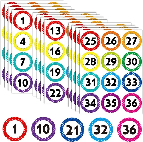 Grandes Autocollants Numériques Ronds Chiffres Pois Étiquettes Adhésives 1 À 36 Bricolage Bureau Classe Rangement Marquage