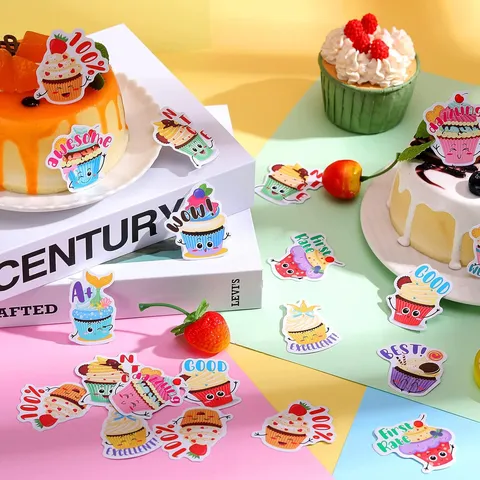 Geurende Cupcake Beloningsstickers Schattige Cartoon Dessert Zelfklevende Stickers Voor Student Klassenzimmer Lof Stimulans
