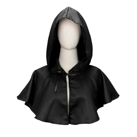 Damen Kapuzenmantel Schwarz Reaper Umhang Mittelalter Punk Hexe Cosplay Robe Halloween Kostüm Gothic Satin Look Schultertuch