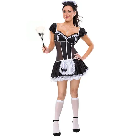 Sexy French Maid Cosplay Costume For Women Black White Maid Dress Roleplay Lingerie Set With Headpiece Apron For Halloween Party