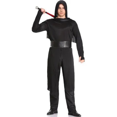 Costume de Ninja pour Hommes Cosplay Halloween à Capuche Guerrier Tenue de Jeu de Rôle Mort Samouraï Pour Scène Fête Top And Bottom