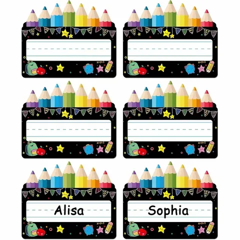 Étiquettes de Nom de Bureau de Classe Autocollants Style Tableau Noir Rentrée Scolaire Étiquettes de Nom d'Étudiant Fournitures de Papeterie pour Enfants