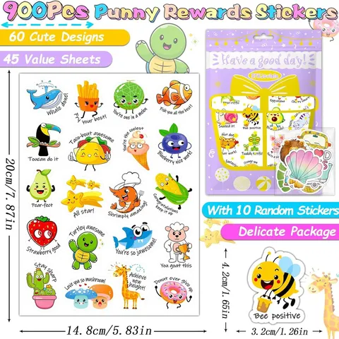 Autocollants de Récompense d'Enseignant Motivationnels pour Enfants Mignons Animaux Nourriture PVC Imperméable Fournitures Scolaires