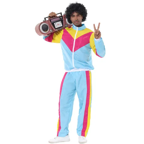 80s Retro Tracksuit Men Women Disco Party Costume Color Block 90s Vintage Hip Hop Jogging Suit Performance Carnival Outfit Top And Bottom