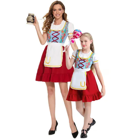 Traditionelles Deutsches Oktoberfest Dirndl Kleid Für Damen Und Kinder Bayerisches Dienstmädchen Kostüm Bierfest Party Outfit Kleid Mit Schürze