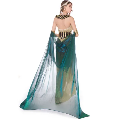 Women Egyptian Cleopatra Costume Halloween Cosplay Ancient Roman Goddess Dress With Headpiece Cloak Party Performance Outfit