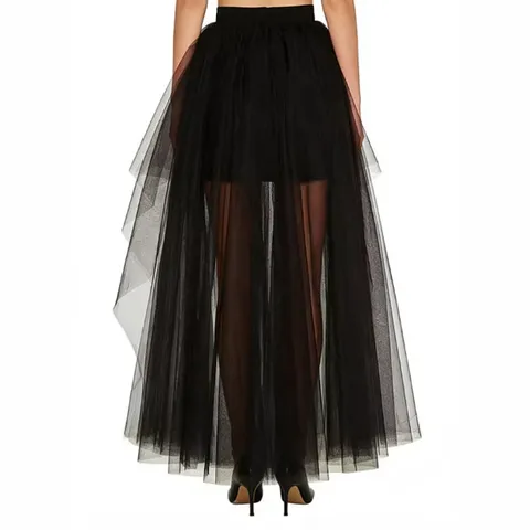 Women High Waist Irregular Tulle Skirt Front Short Back Long Layered Puffy Tutu Skirt For Stage Performance Cosplay Party Dress