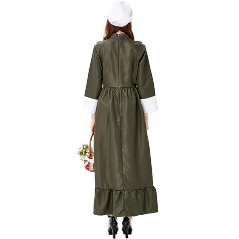 Costume de Servante Rétro pour Femmes Halloween Ensemble Robe Longue Verte et Blanche Avec Tablier et Chapeau pour Spectacle de Scène Fête de l'Oktoberfest
