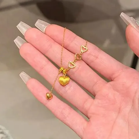 Vintage Gebürstet Gold Herz Quaste Halskette Damen Titanstahl Kupfer Künstliche Perle Herz Anhänger Choker Schmuck Zubehör