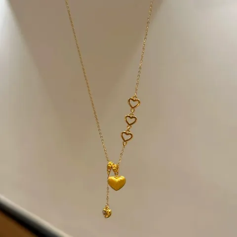 Vintage Gebürstet Gold Herz Quaste Halskette Damen Titanstahl Kupfer Künstliche Perle Herz Anhänger Choker Schmuck Zubehör