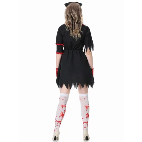 Halloween Bloedige Verpleegster Kostuum Voor Dames Vampier Zombie Cosplay Set Met Jurk Hoofddeksel Handschoenen Sokken Horror Carnaval Party Outfit