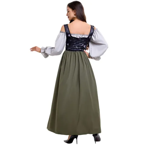 Damen Renaissance Mittelalter Kleid Kostüm Vintage Gothic Viktorianischen Palast Kleid Mit Weste Halloween Cosplay Karneval Party Langes Kleid