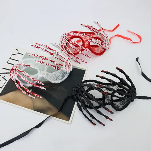 Halloween Lace Skeleton Hand Mask Scary Gothic Party Cosplay Costume Mask Masquerade Nightclub Performance Women Face Mask