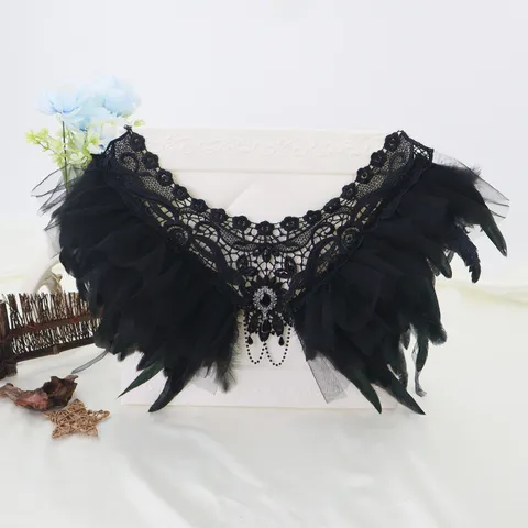 Gotisch Schwarz Spitze Feder Schal Falscher Kragen Halloween Party Cosplay Kostüm Zubehör Retro Feder Umhang