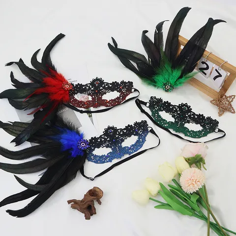 Halloween Dantela Ftera Mascarade Masker Sexy Mysterious Ball Party Eye Mask Women Feather Lace Costume Accessory
