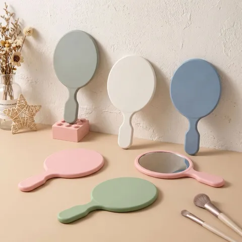 Specchio a Mano Semplice con Manico Ovale Colore Macaron Specchio Trucco Principessa Specchio Portatile per Viaggio Quotidiano Regalo Donna