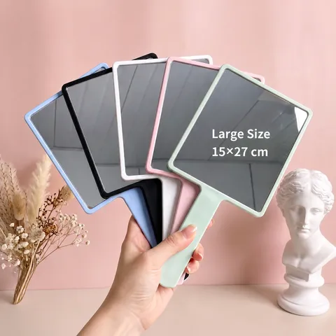 Morandi Square Handheld Makeup Mirror Portable Plastic Frame HD Glass Mirror For Women Beauty Salon Vanity Handle Mirror