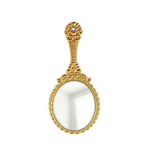 Vintage Baroque Embossed Handheld Makeup Mirror Portable Plastic Cosmetic Vanity Mirror With HD Lens For Women Bathroom