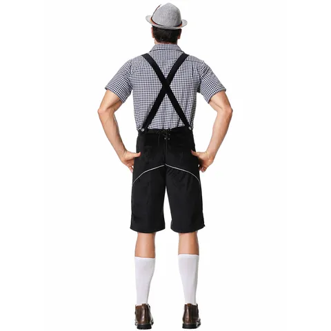 Herren Traditionelles Bayerisches Oktoberfest Kostüm Set Bestickte Lederhosen Kariertes Hemd Deutscher Bierfest Bühne Party Top And Bottom