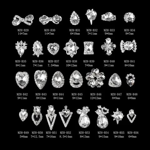 Legierung Strass Nagelkunst Charms Klarweiß Glitzernd Herz Schleife Geometrisch Spitz Zulaufende Rückseite DIY Maniküre Dekoration Zubehör