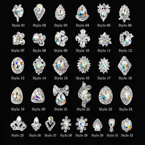 Alloy Nail Art Rhinestones Aurora AB K9 Glass Charms 3D Irregular Shape Manicure Decorations Accessories For DIY Women
