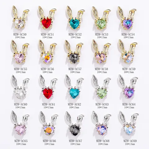 Cute Alloy Rhinestone Rabbit Nail Art Decoration Shiny Heart Crystal Bunny DIY Manicure Accessory For Women Salon Nail Craft