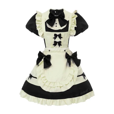 French Lolita Maid Dress Japanese Anime Cosplay Costume Polyester Ruffle Apron Bowknot Dress Women Sweet Lolita Maid Outfit Performance Costume