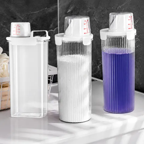 Transparent Plastic Laundry Powder Storage Jar With Measuring Cup Sealed Laundry Detergent Organizer Container For Home