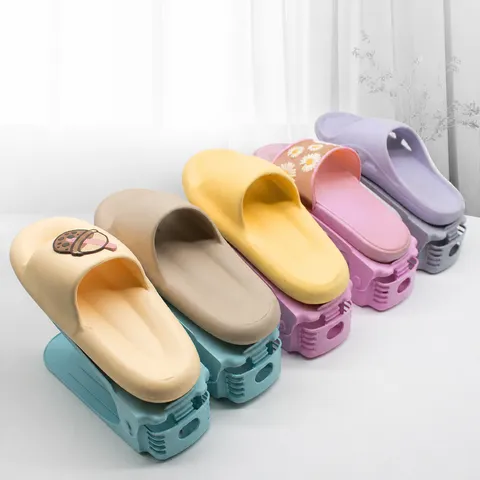 Adjustable Plastic Shoe Rack Double Layer Shoe Slot Organizer Space Saving Holder For Dormitory Home Closet Storage