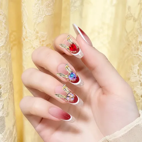 Cute Alloy Rhinestone Rabbit Nail Art Decoration Shiny Heart Crystal Bunny DIY Manicure Accessory For Women Salon Nail Craft