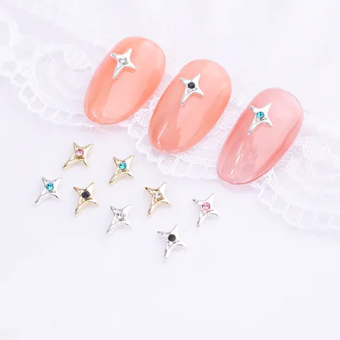 3D Legierung Vierzackiger Sternenstrahl Nagelkunst-Dekorationen Strass Charms Flache Rückseite Glitzer Auf Press On Nails Zubehör DIY Ornament