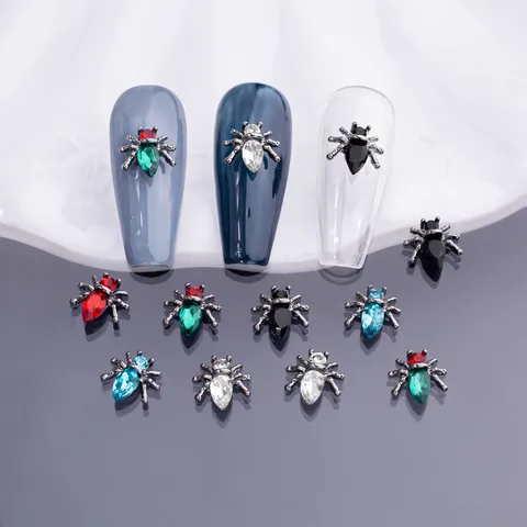 Gothic Legierung Strass Spinne Nagelkunst Dekoration Retro Dunkel Halloween Funkelnd Flacher Boden DIY Maniküre Charms Zubehör