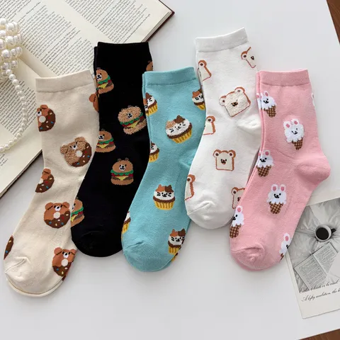 Women's Cute Cartoon Donut Burger Toast Ice Cream Mid-Calf Cotton Socks Sweet Casual Everyday Comfy Stackable Crew Socks