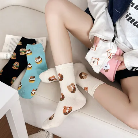 Women's Cute Cartoon Donut Burger Toast Ice Cream Mid-Calf Cotton Socks Sweet Casual Everyday Comfy Stackable Crew Socks