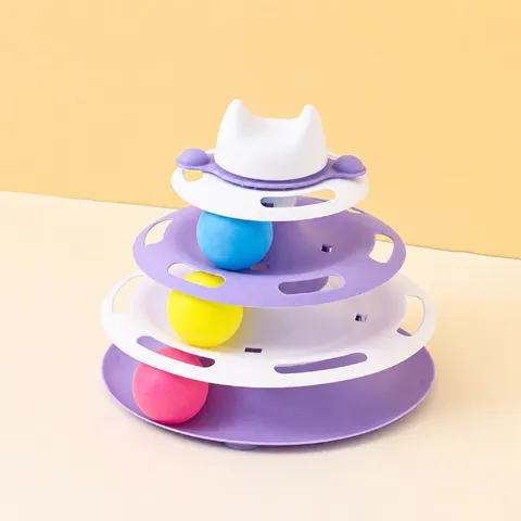 Interactive Cat Toy Turntable Multi-Layer Track Rolling Balls With Feather Plastic Pet Entertainment Toy
