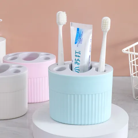Plastic Toothbrush Holder Desktop Storage Rack Bathroom Toothpaste Organizer Multi-Grid Stand Pastoral Style Home Daily Use
