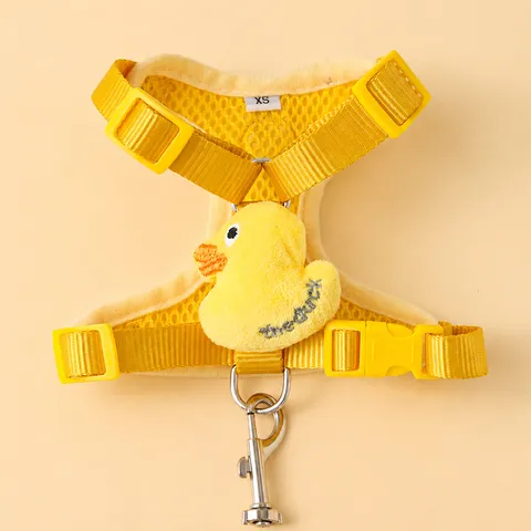 Breathable Mesh Pet Dog Harness And Leash Set Cute Little Yellow Duck Doll Puppy Chest Vest Adjustable Walking Leash