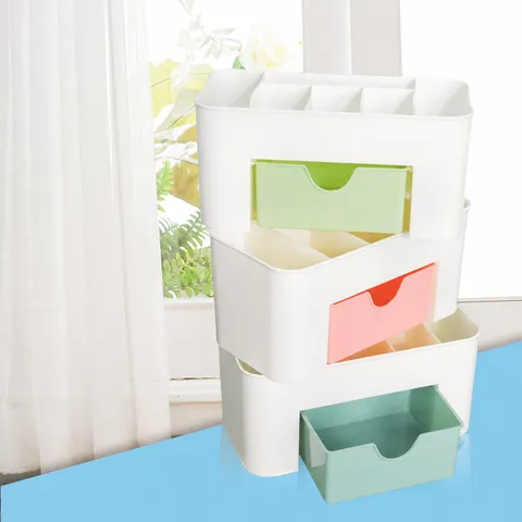 Plastic Desktop Cosmetic Storage Box Drawer Type Makeup Organizer Multi-Grid Skincare Lipstick Sundries Storage Rack