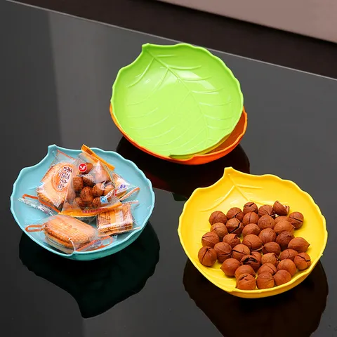 Creative Candy Color Leaf Shaped Plastic Fruit Plate Minimalist Snack Plate Dry Fruit Dish Home Storage Tray