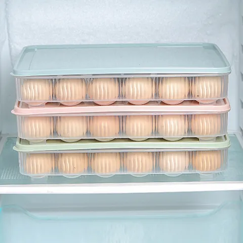 Lidded Egg Storage Box Refrigerator Plastic Egg Holder Container Multi-Layer Stackable Fresh Keeping Organizer For Kitchen