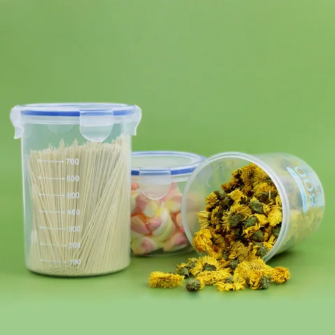 Transparent Plastic Food Storage Jar Airtight Container With Lid Kitchen Food Organizer For Snacks Dry Goods