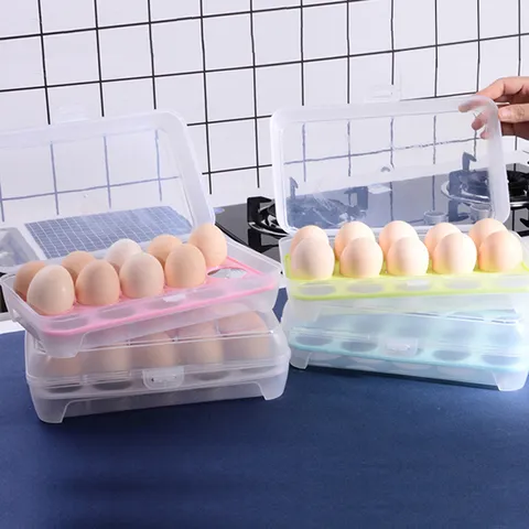 Plastic Egg Storage Box Stackable Refrigerator Crisper Household Food Storage Container With Lid