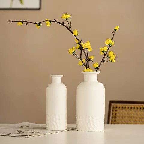 Vase à Fleurs en Céramique Blanche Moderne et Minimaliste Vase Décoratif Texturé Gaufré Pour Maison Salon Bureau Décoration De Bureau